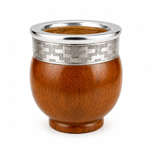 Mate Algarrobo, modelo Imperial, virola de acero, encerado