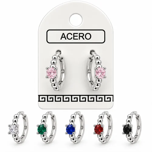 Aro AQ Blanco argollita bolitas con cubic cuadrado