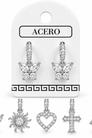 Aro AQ Blanco argollita con formitas colgante y micro cubic