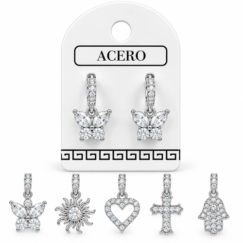 Aro AQ Blanco argollita con formitas colgante y micro cubic