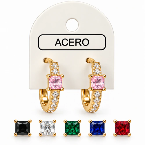 Aro AQ Dorado argollita strass cuadrado + st