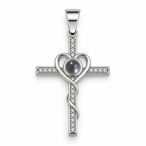Dije AQ Cruz con strass , corazon y 100 idiomas