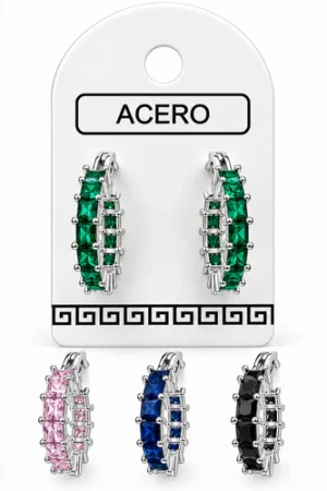 Aro AQ Blanco argollita con cubic cuadraditos
