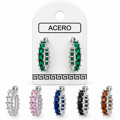Aro AQ Blanco argollita con cubic cuadraditos