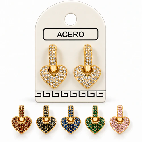 Aro AQ Dorado argolla corazon con strass