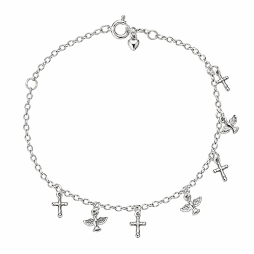 Pulsera espejito con cruces y espiritu santos
