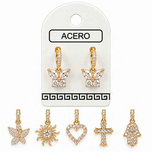 Aro AQ Dorado argollita con formitas colgante y micro cubic