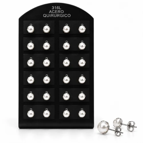 Aro AQ perla engarzada 6mm blister x12 pares