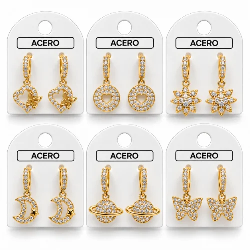 Aro AQ Dorado argollita con dije strass