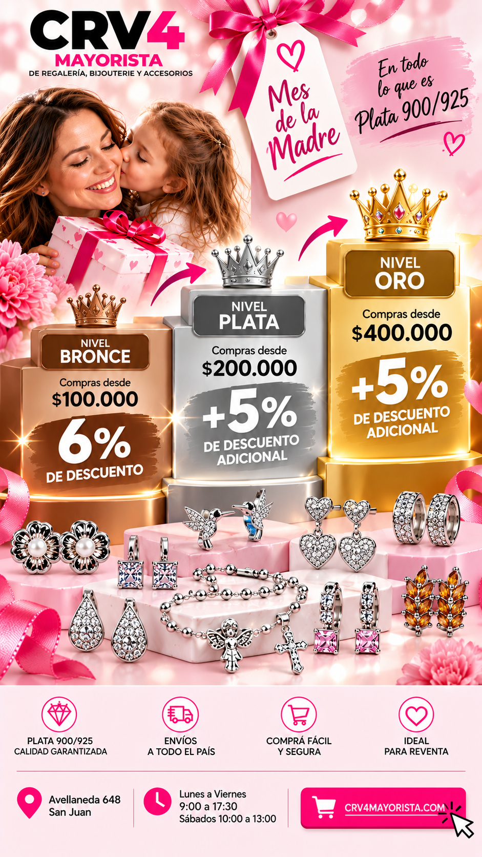 Promoción Mes de la Madre CRV4 Mayorista con descuentos vigentes en Plata 900 y 925